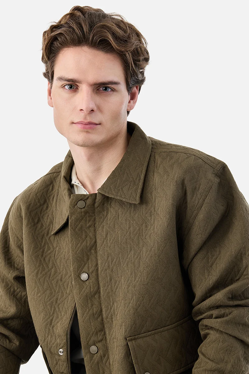 SNITCH Olive Double Pocket Snap Button Zipper Jacket for Men | Best Price UAE
